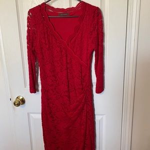 Red lace v neck dress